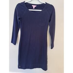 LILLY PULITZER PRESTON True Navy French Terry Shirt Cotton Dress Size XXS